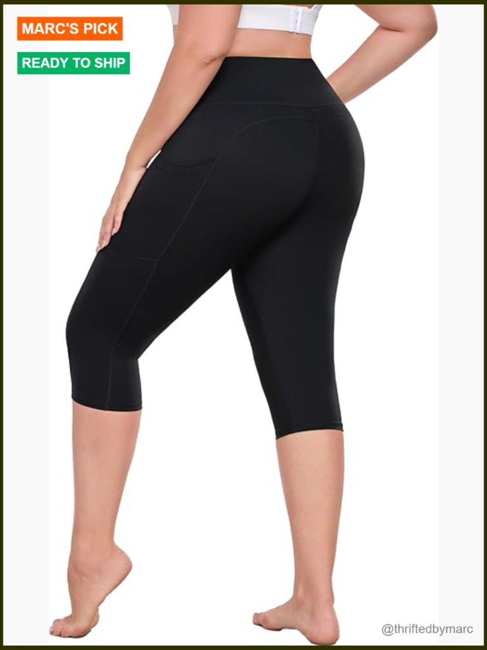 Plus Size Capri Yoga Leggings with Pockets High Waisted Tummy Control L-5XL